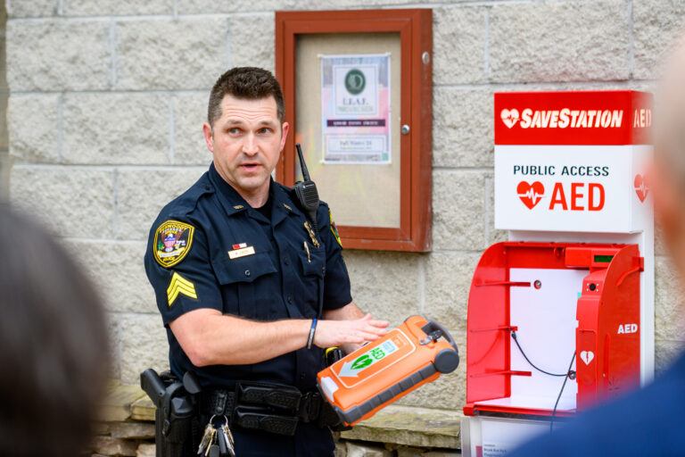 Images from the unveiling and opening of the City of Dunwoody's first Save Station public access AED on Thursday, Feb. 6, 2025 at Brook Run Park in Dunwoody, Georgia. The AED stations have been installed across the city to provide life saving assistance in public spaces. (Photo/Julian Alexander)